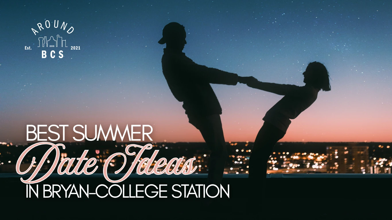 Summer date ideas in Bryan-College Station with a couple enjoying a romantic evening overlooking the city